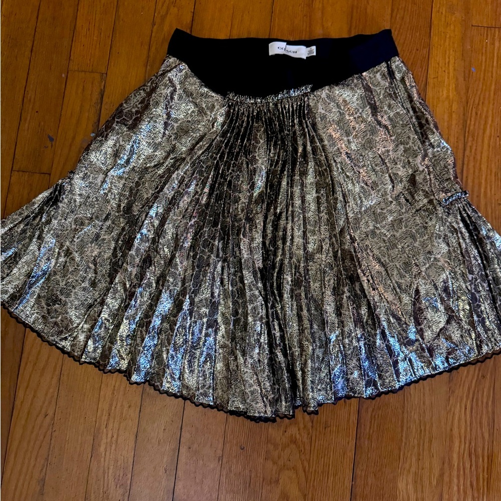 COACH gold metallic and black skirt with side pleats
